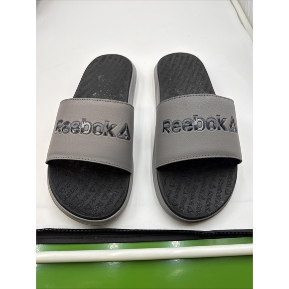 REEBOK MENS MEMORY FOAM SLIDE SHOES SIZE 10 GRAY ADJUSTABLE OPEN TOE SPORTS SUMM - Picture 1 of 6